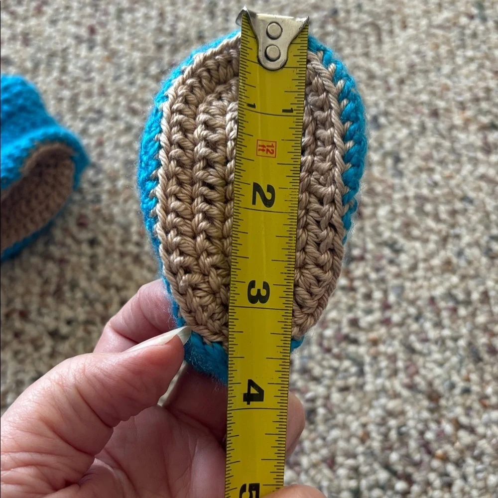 Handmade Blue and Tan Crochet Baby Booties